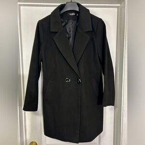 Jenkoon Women’s Black Long Coat XL- Classic Double Button